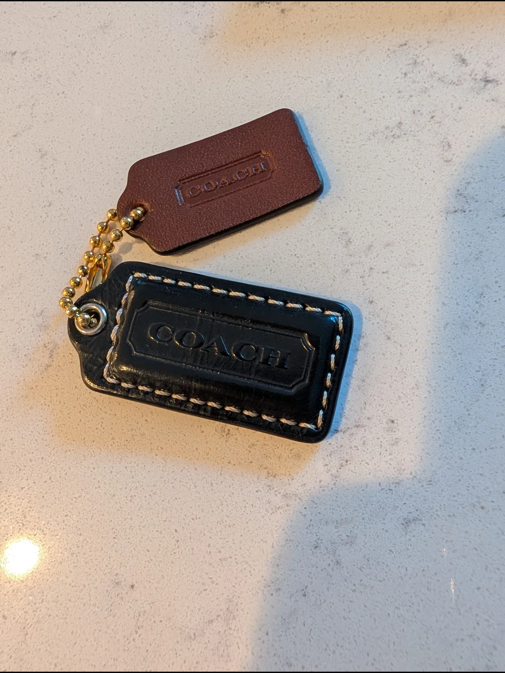 Coach Black & Brown Leather Hang Tag Duo Set 1.5” and 2